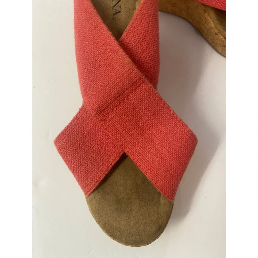 Merona Womens Coral Red Canvas Crisscross Cork Wedge‎ Platform Sandals Size 6